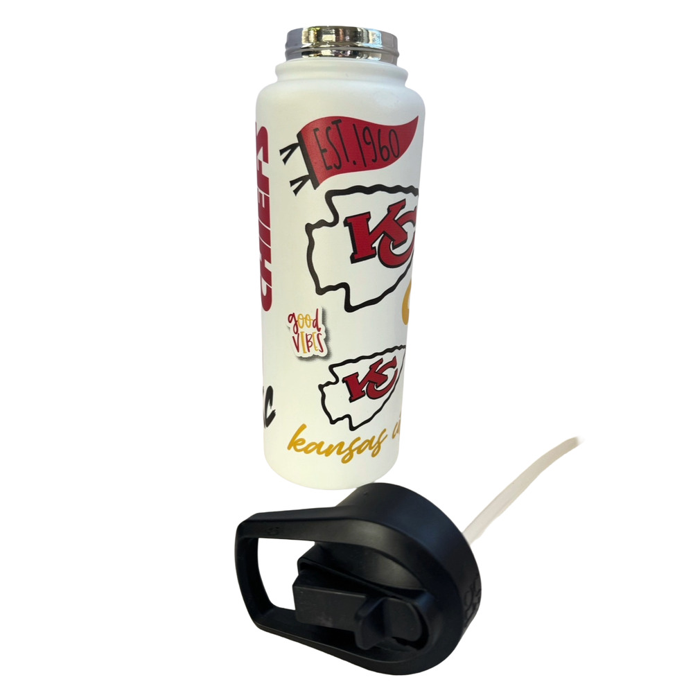 KC Chiefs Water Bottle & Straw, 34-Oz Double Wall Insulated *READ*